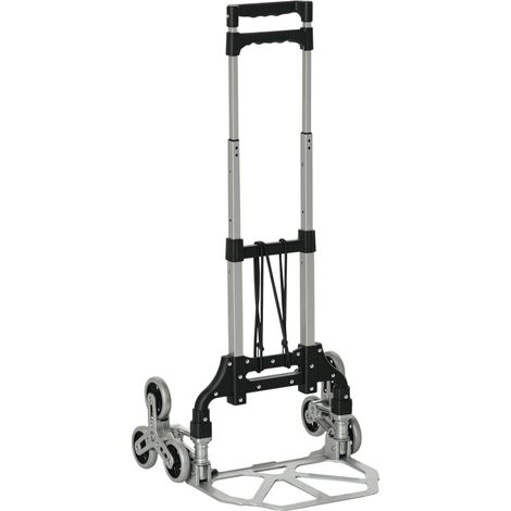 Chariot à bagages pliable à 6 roues, charge maximale 70 kg, avec corde et poignée amovible, 47 x 47 x 100 cm, noir et argent (1/5)