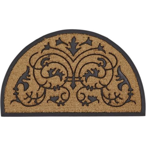 Paillasson semi-circulaire en fibres de coco 100x60 cm Antidérapant en caoutchouc Pour intérieur et extérieur Résistant à l'humidité (1/5)