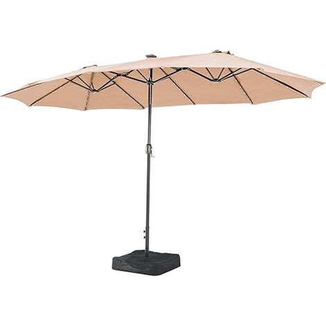 Aoxun Parasol de jardin 2,7 x 4,55 m, parasol double face pour une protection solaire optimale, avec base et manivelle incluses, imperméable, pour terrasse ou extérieur. (1/5)