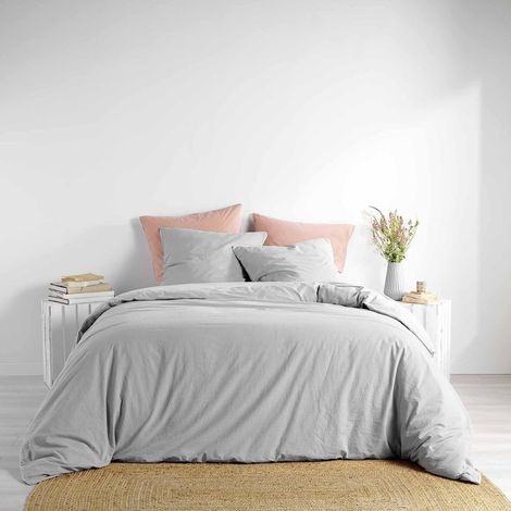 Housse de couette 240 x 220 cm coton lavé 57 fils Linette Gris