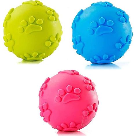 Lot de 3 balles en caoutchouc pour chien, Jouet couineur, Balles à mâcher pour chien, Balles flottantes (bleu, rose, vert) (1/5)
