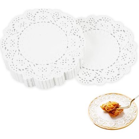 200 Pièces Napperon Papier Dentelle Blanc Rond, 8,89Cm 3.5" Napperon en Papier Rond Pour Mariage, Anniversaire, Gâteaux, Table Ronds en Dentelle Blanc (1/5)