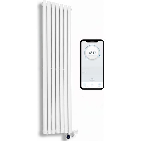 WiFi Smart Electric Radiator Oval Tube Single Panel Vertical Tall 1600mm H x 420mm W Column Radiator - White