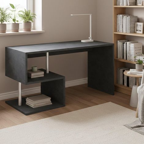 Bureau PC Linéaire, Table de bureau polyvalente, Bureau gain de place multi-positions, 140x60h78 cm, Ardoise (1/5)
