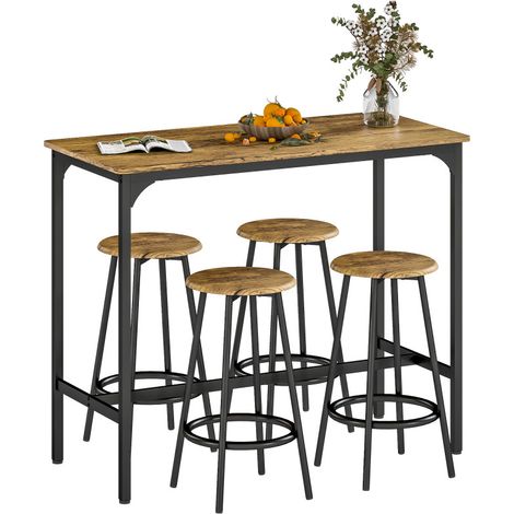 Ensemble Table de Bar Bistrot 4 Tabourets de Bar Moderne Marron
Ensemble Table Haute Cuisine et Tabourets, Repose-Pieds, Structutre en Métal, pour Cuisine, Salle à Manger (1/5)