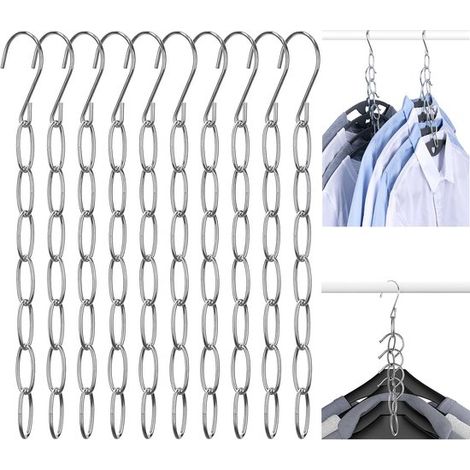 Lot de 10 chaînes métalliques pour cintres, organiseur de garde-robe gain de place, permet de suspendre jusqu’à 70 vêtements avec plusieurs cintres, argent (1/5)