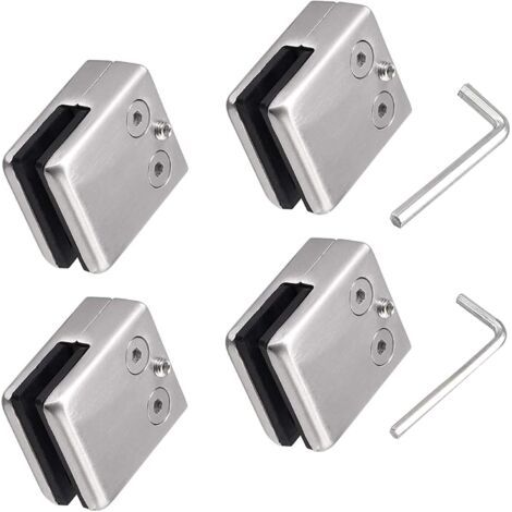Lot de 8 pinces à verre en acier inoxydable 304 avec 4 clés hexagonales - Convient pour vitres de 8 à 10 mm - Support réglable en verre plat pour escalier balustrade - Main courante polie (1/4)