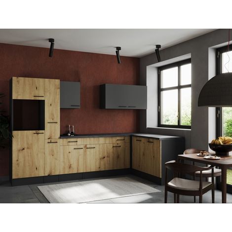 L Küche Leerblock Winkelküche Grau Matt Artisan Eiche Oliver 310x172 cm Respekta