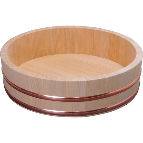 Bol à sushi en bois avec bande de cuivre fabriqué au Japon en cyprès Sawara Sushi Rice Bowl Sushi Oke (30 cm) (1/5)