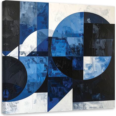 Quadro su tela, Astrattismo texture forme circolari nero e blu, 40x40 (1/5)