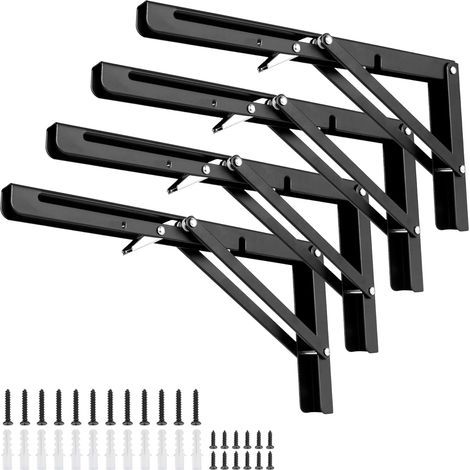 Set di 4 console pieghevoli a carico pesante da 300 mm, 4 cerniere, angolo di piegatura di 90°, tavolo pieghevole salvaspazio, montaggio a parete, capacità di carico 75 kg (1/5)