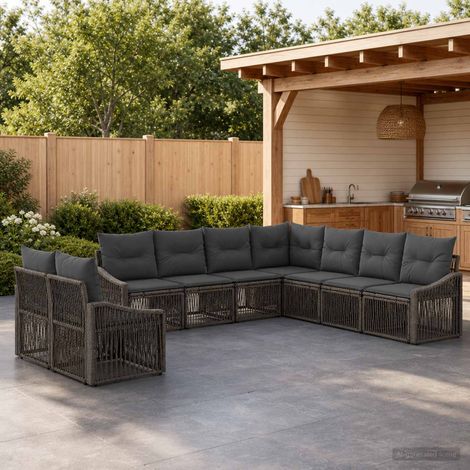 Set Divano da Giardino 9 pcs Grigio polyrattan vidaXL (1/5)