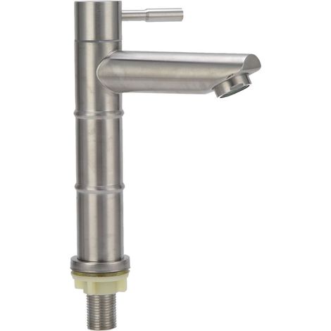 Robinet de lavabo en acier inoxydable, robinet de lavabo d'eau froide en forme de bambou, robinet de salle de bains brossé (1/5)