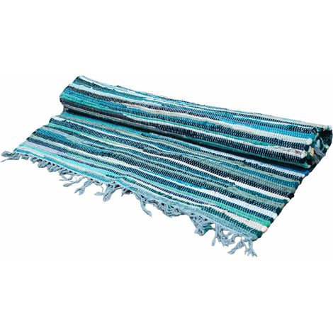 Grand Tapis Rag - 150x90cm - qualité premium - Aqua Blues- Vendu par 1 (1/4)