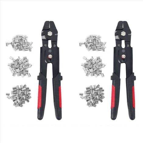 Pinza crimpatrice per cavi metallici a 2 pezzi con manicotti di crimpatura (1/4)