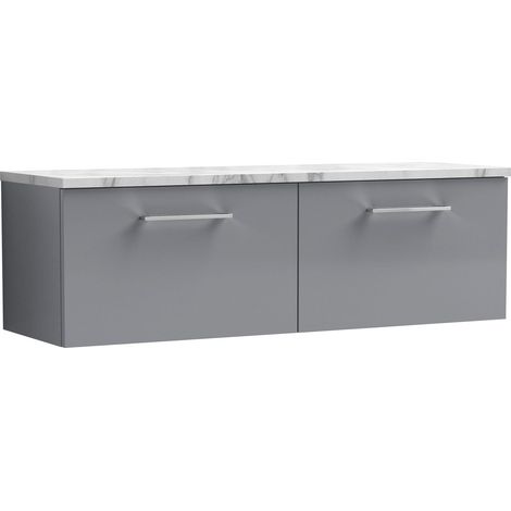 Balterley Bramshall 1200mm Wall Hung 2 Drawer Vanity Unit & Laminate Worktop for Spacious Contemporary Bathroom Storage - Satin Grey
