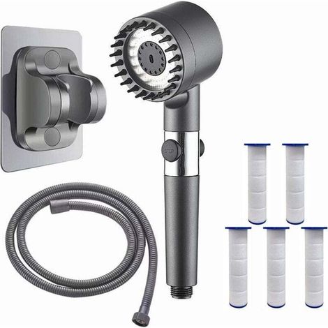 Shower head, 4 spray modes, with 1.5 m shower hose and shower bracket, with 5 filters (1/4)