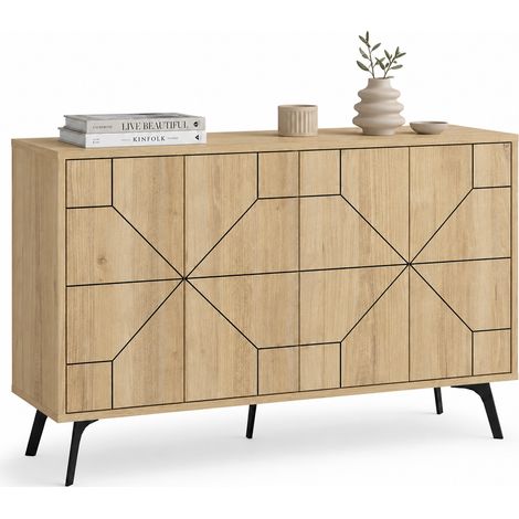 Madia con 4 Ante Credenza Design Geometrico Moderno in Legno 123x77 cm Quercia