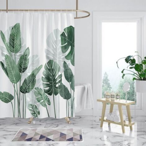 Mold-Resistant Shower Curtain 180 x 180 cm Green Leaves Washable and Waterproof Turtle Leaf Shower Curtain (1/5)
