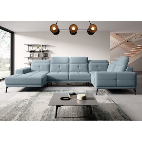 Canapé panoramique design SKAW tissu - Têtières réglables A droite-Bleu ardoise-Méridienne A droite (1/5)