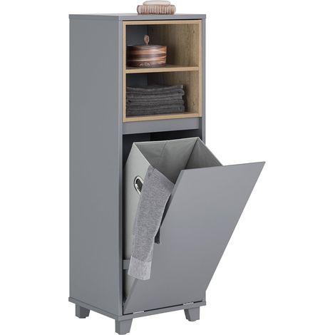 Armario de Suelo para Baño con 2 Estantes Abiertos Mueble Columna de Baño con 1 Cesto para Ropa Sucia 35 x 30 x 105 cm Gris BZR146-DG SoBuy ES (1/5)