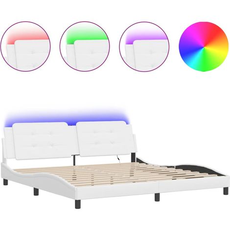 Lit double - lit simple - Cadre de lit avec LED Zadar blanc 200x200 cm fr5325 - Maison La Vie (1/5)