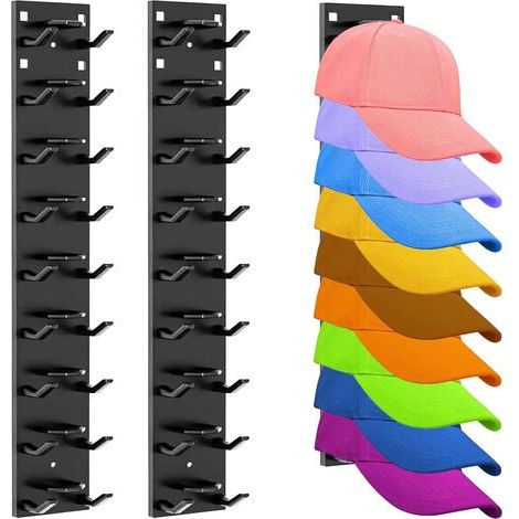 lot de 2 Porte Casquette, Style Multicouche Range Casquette, Jusqu'à 18 Chapeaux Porte Chapeau, Deux Types D'Installation Porte Chapeau Mural, pour Portes, Murs, Armoires (1/5)