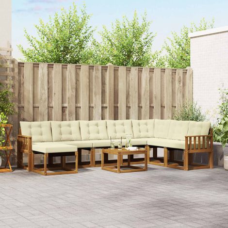 Outdoor-Sofagarnitur mit Kissen 9 pcs Natur und Creme