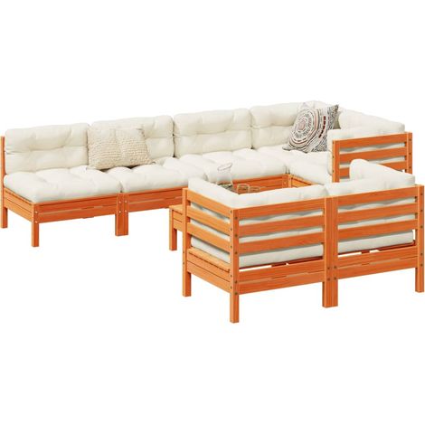 Set de sofás jardín 8 pzas con cojines madera pino marrón cera vidaXL (1/5)