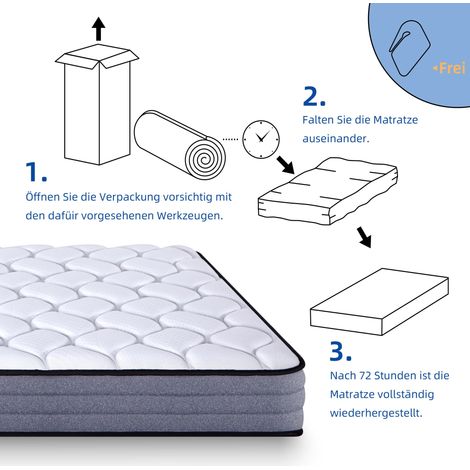 Matelas 180x200x20 cm – 7 zones avec ressorts ensachés et oeko-tex – mousse et ressorts – blanc et gris (1/5)