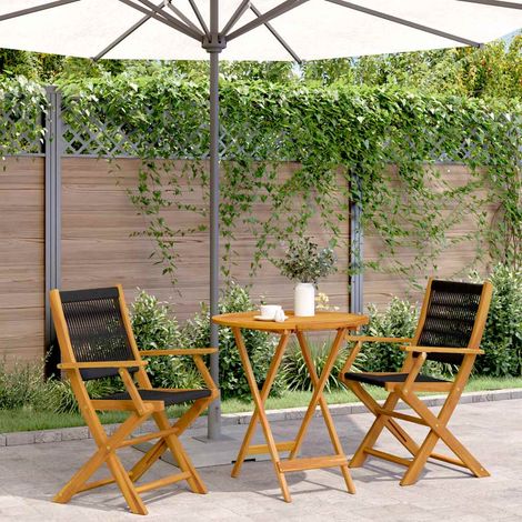 Ensemble de bistro 3 pcs-Salon de jardin bistro noir polypropylène et bois massif 332725 (1/5)
