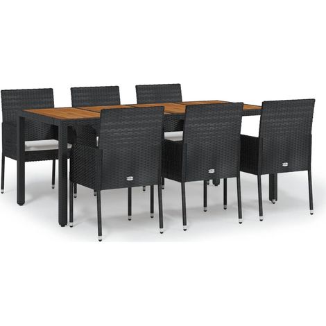 Maison Exclusive - Set da Pranzo da Giardino 7 pz Nero con Cuscini in Polyrattan
