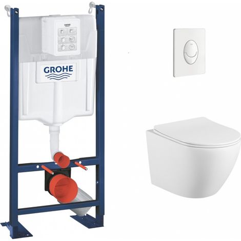 Pack WC Grohe Rapid SL Project + Cuv. KELOS Flush Blanc Mat + Plaque blanche