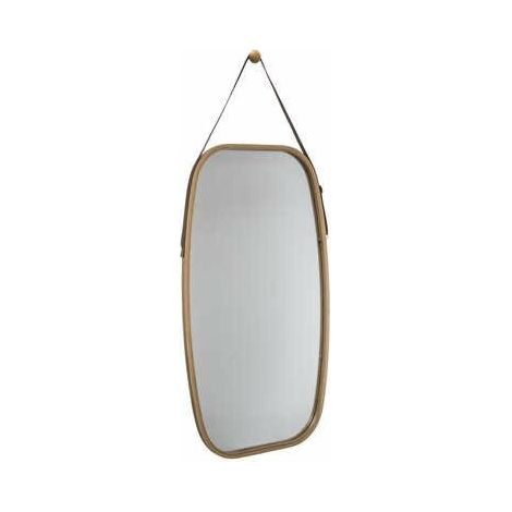Specchio con cinturino in pelle, ovale, 43x77 cm, bambù (1/3)