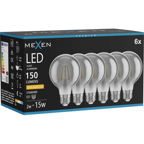 Mexen Vintis 6x Ampoule à filament LED E27, G80, 2W, Chaude - 2200K, 150 lm, fumée - L155-E27-0222-70x06 (1/5)
