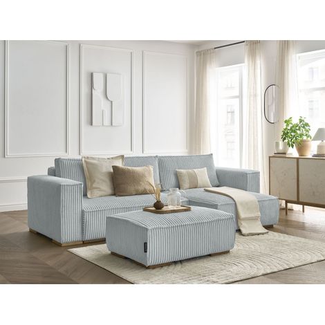 BOBOCHIC - Canapé d'angle convertible réversible coffre CHELSEA gros côtelé doux avec pouf Réversible  Gris clair (1/5)