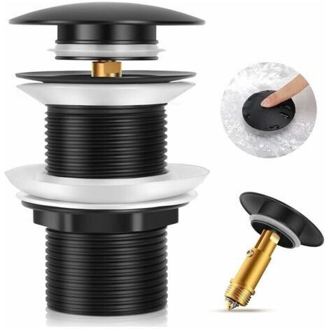Scarico per lavabo senza troppopieno, scarico Click Clack, scarico per lavabo in ottone, guarnizione per scarico lavabo, scarico per vasca da bagno, nero (1/4)