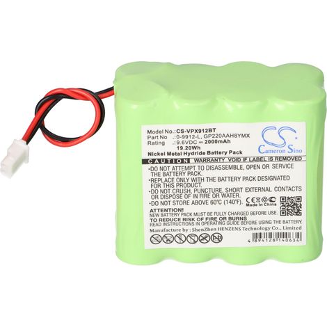 vhbw Akku kompatibel mit Visonic 0-100459, 0-5466-8, 0-100605, 0-100535, 0-100498 Alarmanlage, Alarmsystem (2000 mAh, 9,6 V, NiMH) (1/5)