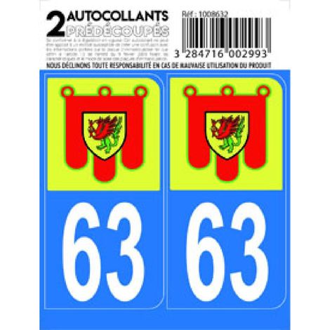 10x Autocollant departement 63 - BLASON AUVERGNE