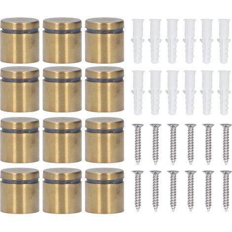 12 supports de vitrine en acier inoxydable 25x25mm, kit de 12 pièces pour panneaux publicitaires, visserie de fixation murale pour verre (1/5)
