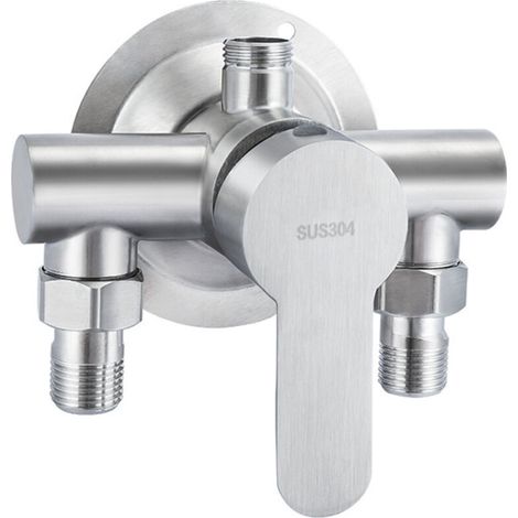 1 Stück 304 Edelstahl Aufputz-Warm- und Kaltwasserhahn für Dusche, Warmwasserbereiter, Badezimmerarmatur, Aufputz-Edelstahl (1/4)