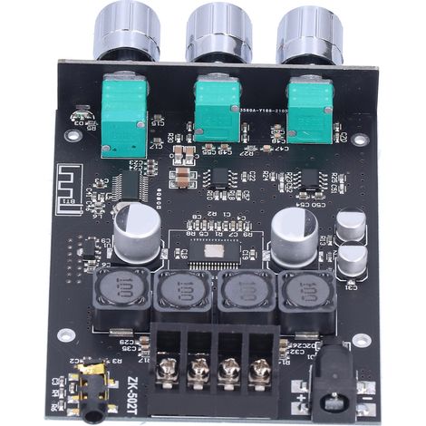 Mini-Leistungsverstärkermodul mit Höhen- und Tiefenregelung, 2.0 Stereo-Zweikanal-Audioverstärkerplatine (2 x 50 W), 9–24 V DC (1/5)