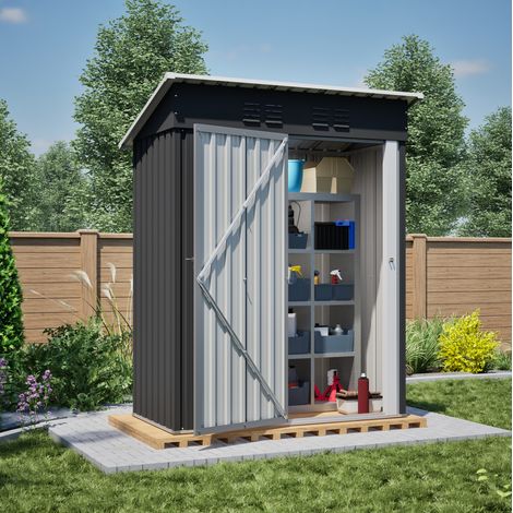 Abri de jardin en métal 152 x 84 x 182 cm, porte verrouillable, sans fenêtre, noir HAVRYA (1/5)