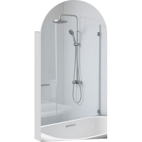 Armoire de salle de bain avec miroir arqué sans cadre et étagères en verre réglables, blanche (1/5)