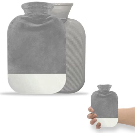 Bouillotte Eau Chaude avec Housse,Peluche Ultra Douce Bouillotte,pour le cou et la main, chaud et confortable, couvercle de bouteille lavable, housse en peluche douce amovible (Gray, 500ML) (1/5)