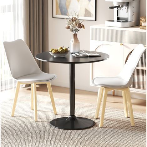 Runder Esstisch 80x75 cm Schwarz aus Holz mit rutschfestem Stahlgestell und platzsparendem Design (1/5)
