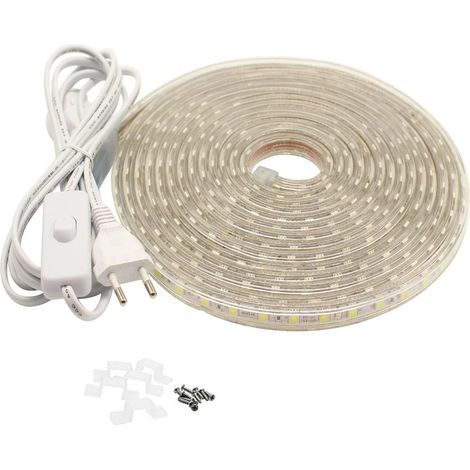 Ruban LED avec Interrupteur 220V 230V IP65 étanche Bande LED, Bandeau LED Blanc Chaud, 10M (1/5)