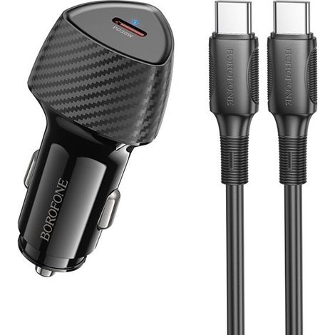 BOROFONE BZ31B Ensemble de chargeur de voiture solide simple PD30W avec câble Type-C vers Type-C (Noir) (1/5)