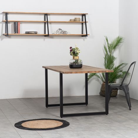 Mesa de comedor Uley 160x80x75cm Negra en madera maciza de pino acabado vintage estilo industrial Box Furniture
