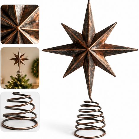 1 Pc Etoile Cime de Sapin Noel Style Retro Cuivre Metal 20 x 27 cm Deco Sapin Noel Fete Hiver Maison Vitrine Decoration Cadeau (1/5)